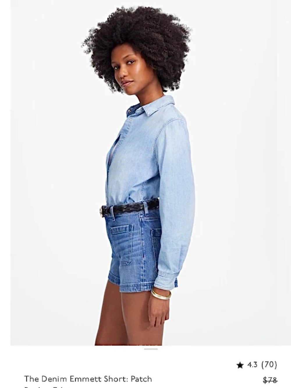 New Madewell Emmett Patch Pocket Marine Sailor Denim Jean Shorts Size 26 - Picture 2 of 12